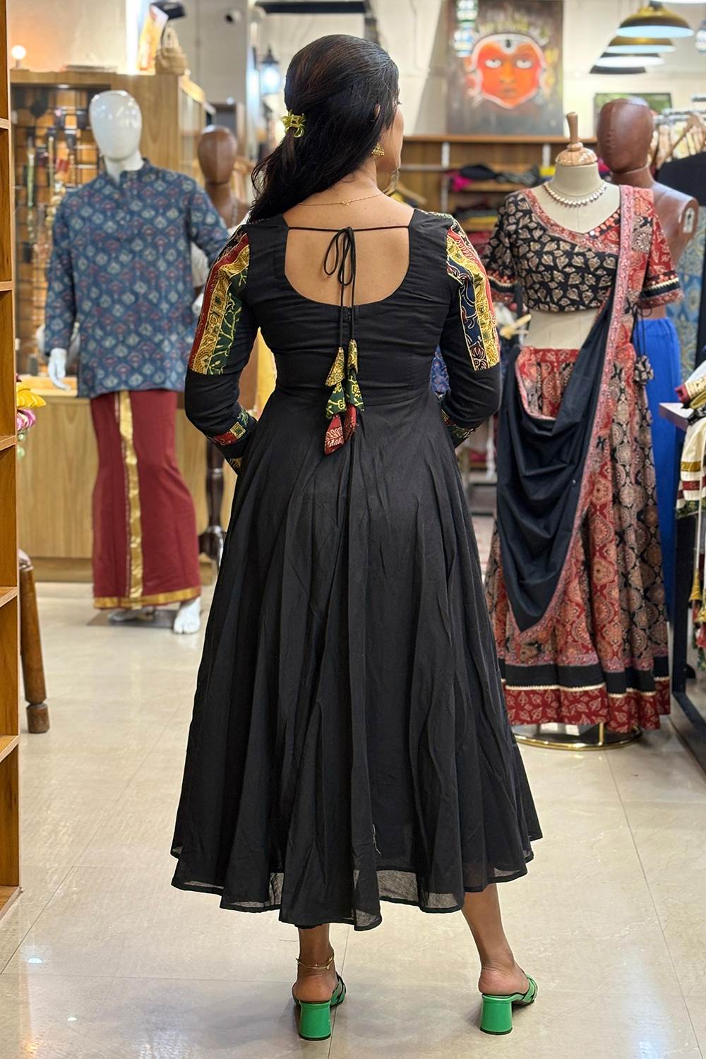 Black Mulcotton Umberlla Dress Multipatch Yoke