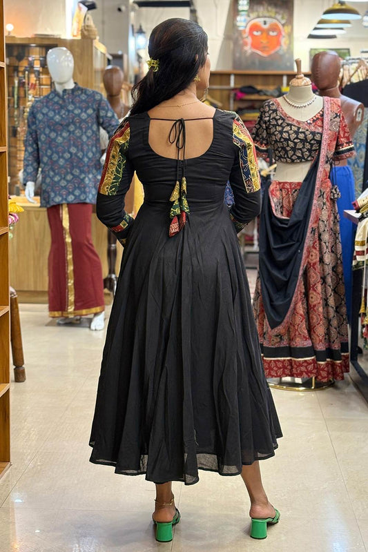 Black Mulcotton Umberlla Dress Multipatch Yoke