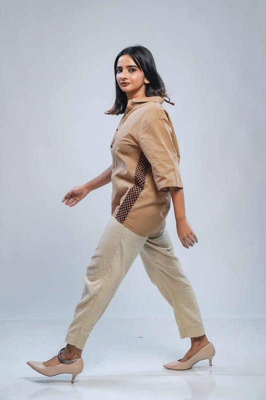 Beige Shirt with Gingham Patch