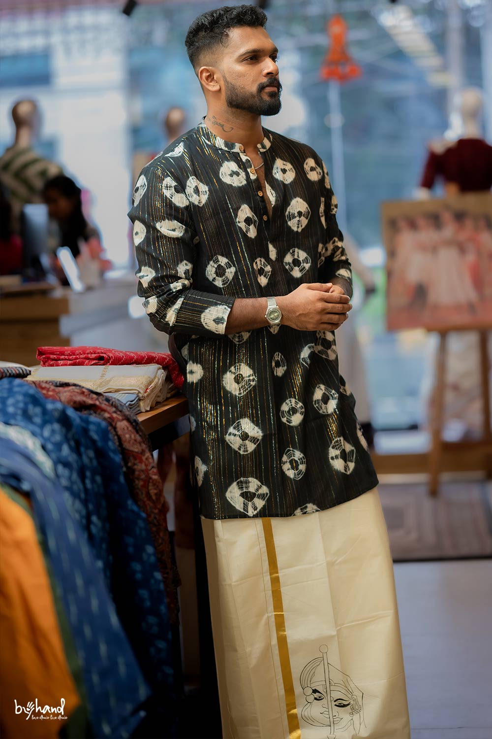 Black Shibori Full Sleeve Long Kurta