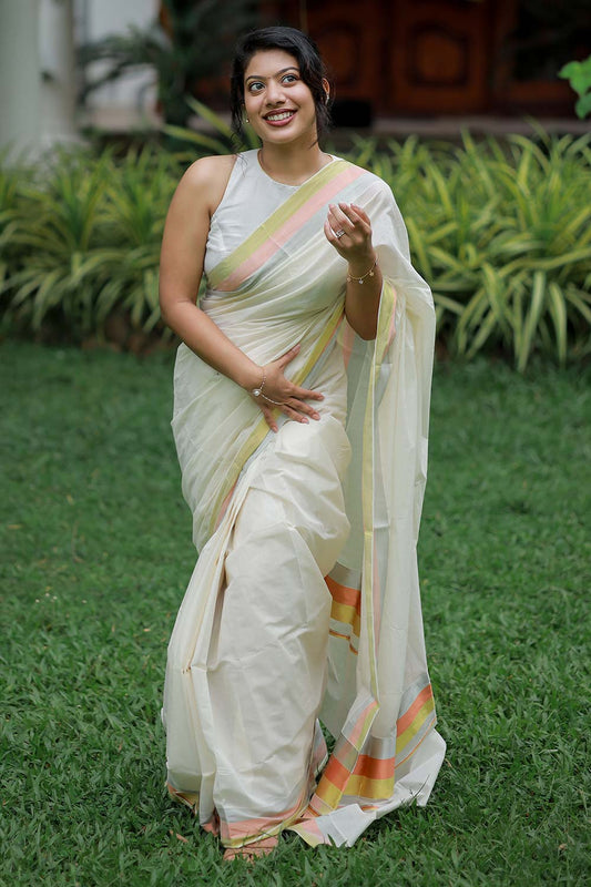 Handloom Saree Gold, Copper, Silver Border