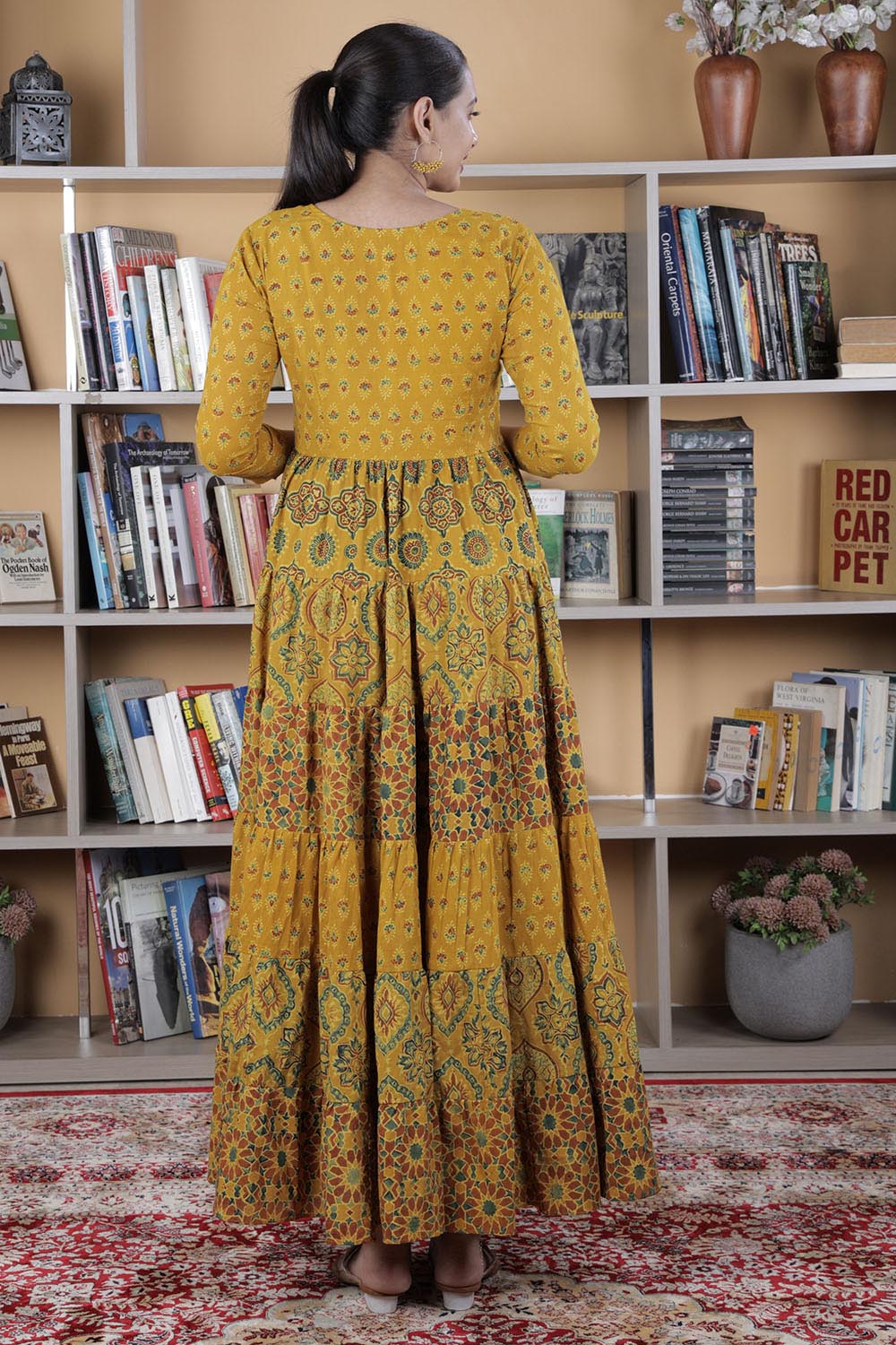 Yellow Ajrakh Tiered Dress
