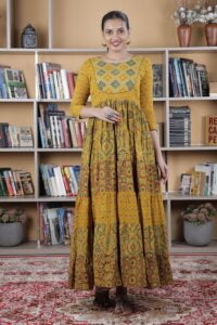 Yellow Ajrakh Tiered Dress