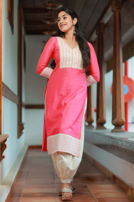Pink Chanderi Slited Kurti