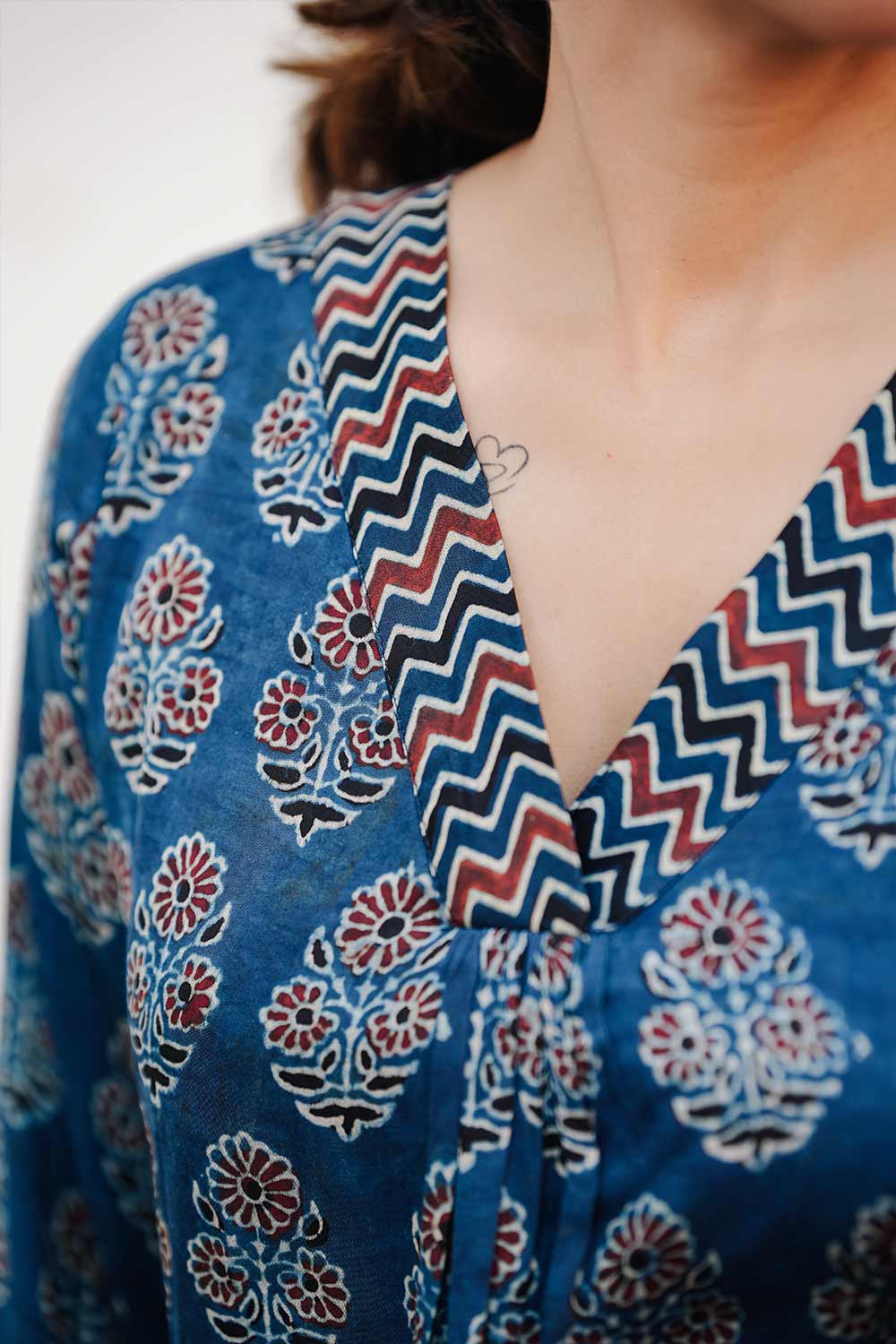 Model Blue Base Printed Aline Kurthi