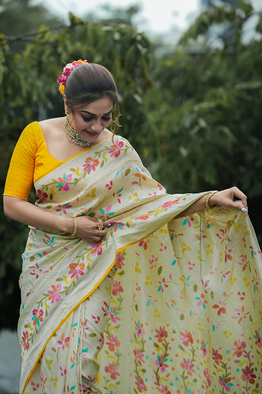 Banarasi Pure Georgette Offwhite Multi Color Saree