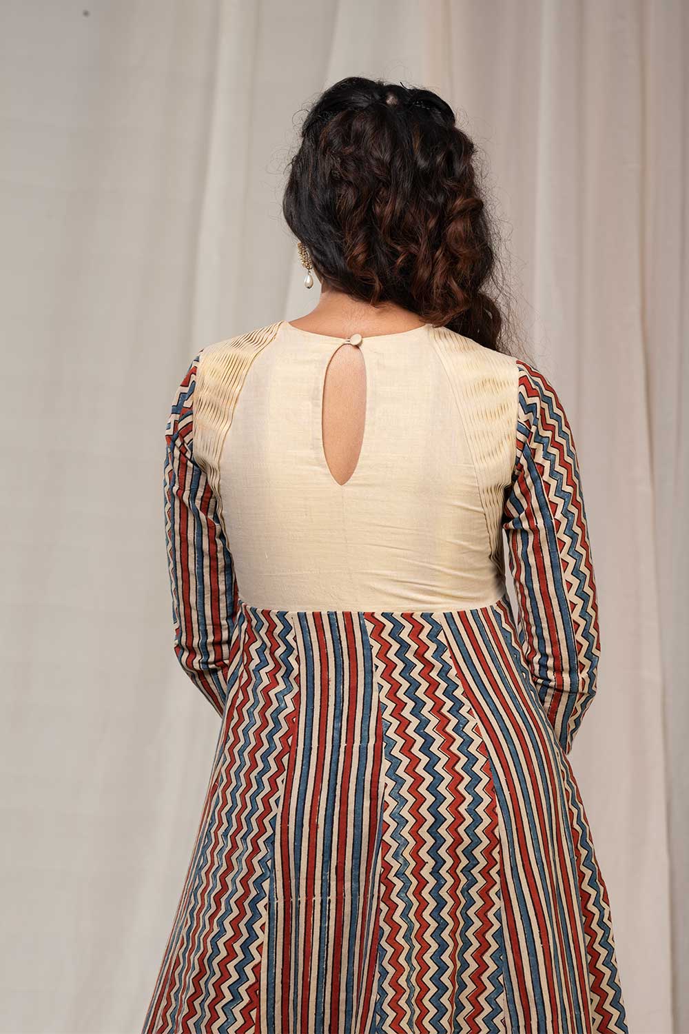 Ajrakh Zig-Zag Anarkali with Blue Chendamangalam Trousers