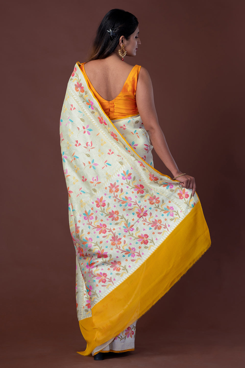 Banarasi Pure Georgette Offwhite Multi Color Saree