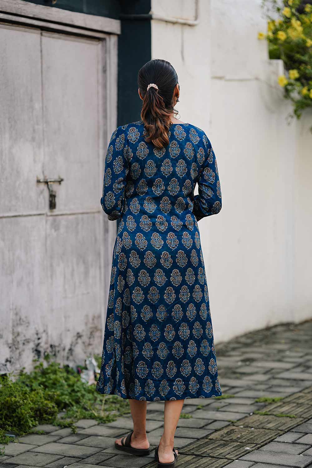 Model Blue Base Printed Aline Kurthi