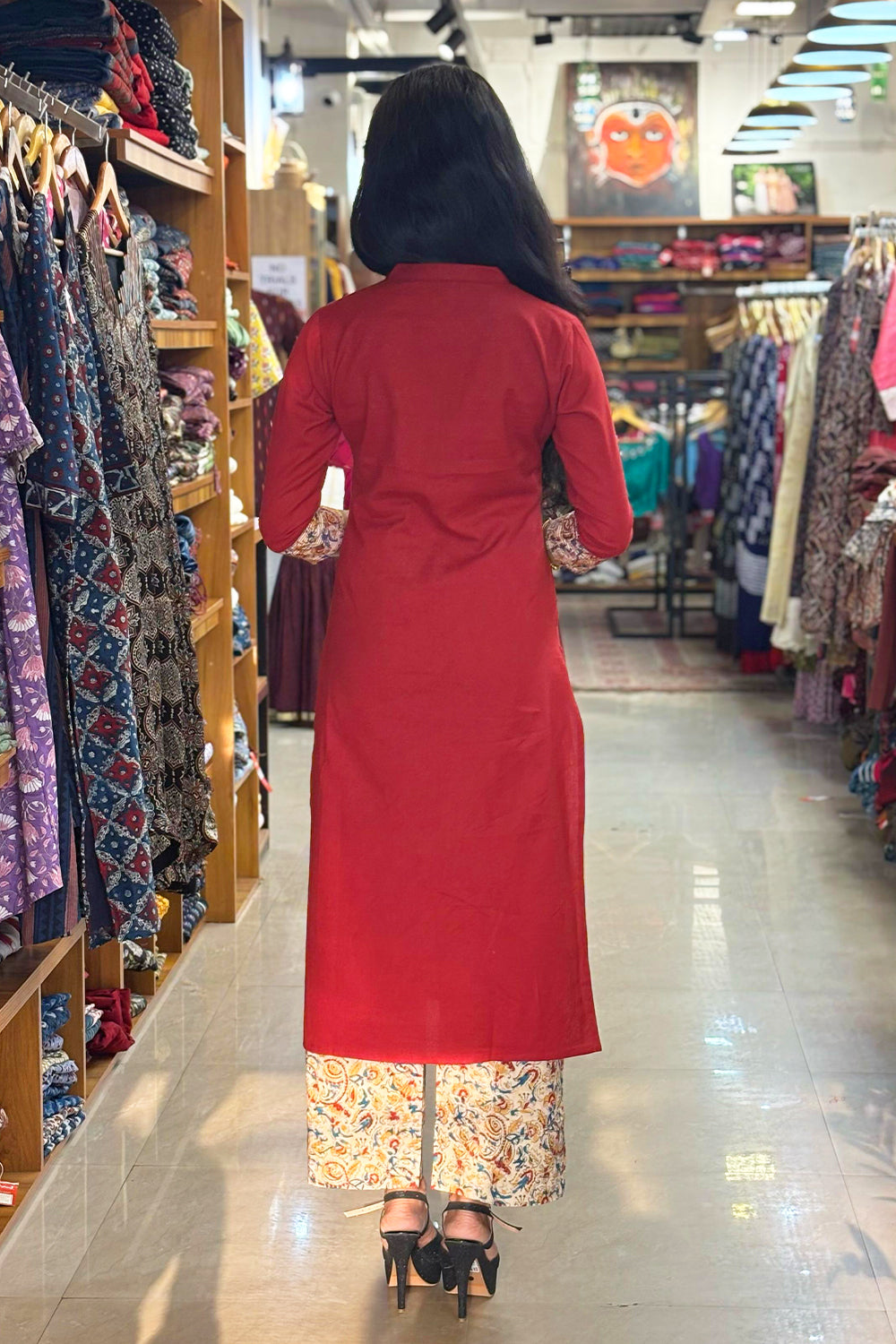 Red Base Kalamkari Kurthi Set
