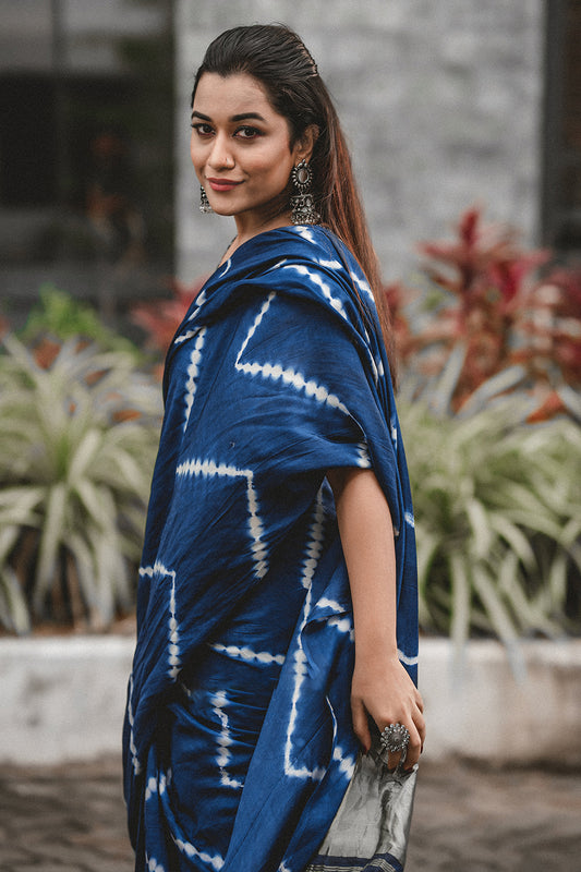 Modal Silk Tie Dye Blue Saree