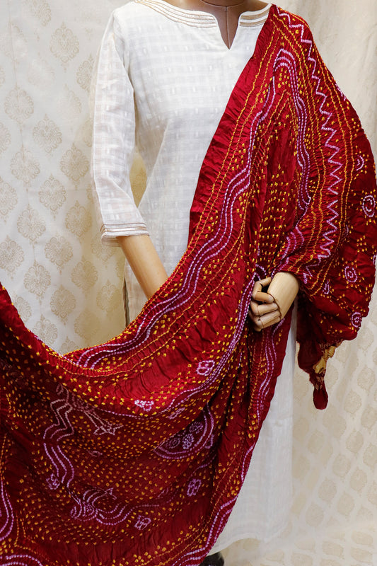 Gajji Silk Bandhini Red Colour Dupatta