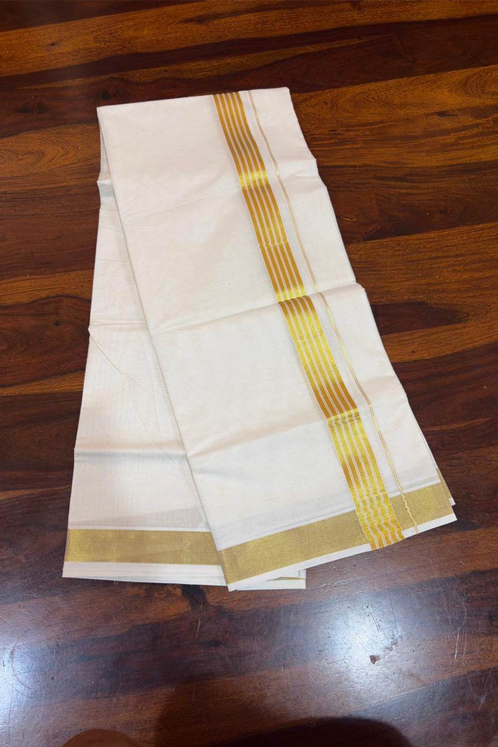 Offwhite Thick & Thin Gold Line Dhothi