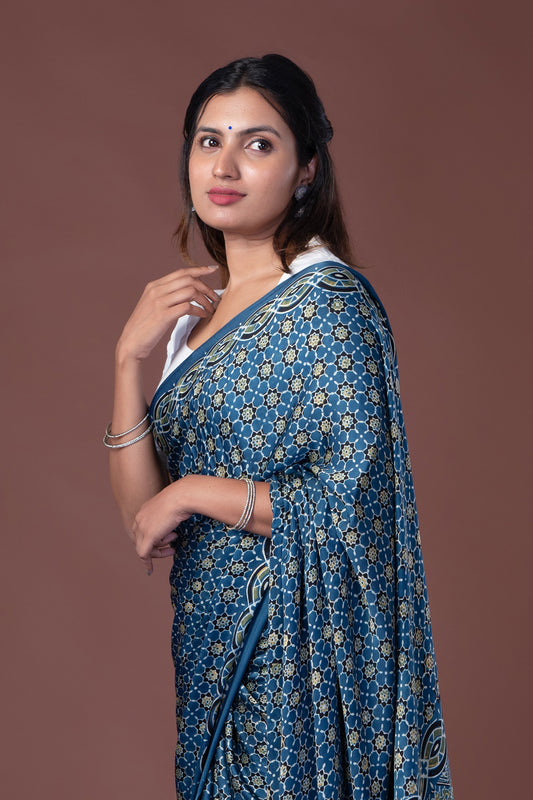 Blue Modal Saree with Blue Chain Design