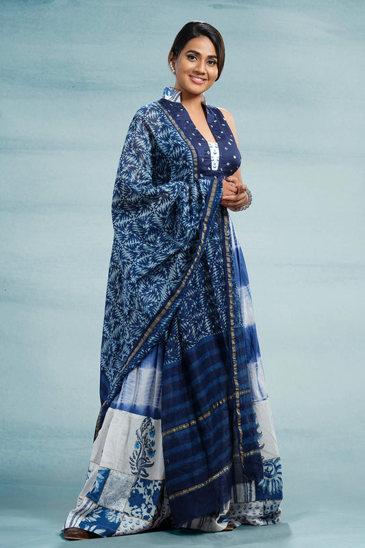 Bandhani & Floral Print Patch Work Blouse