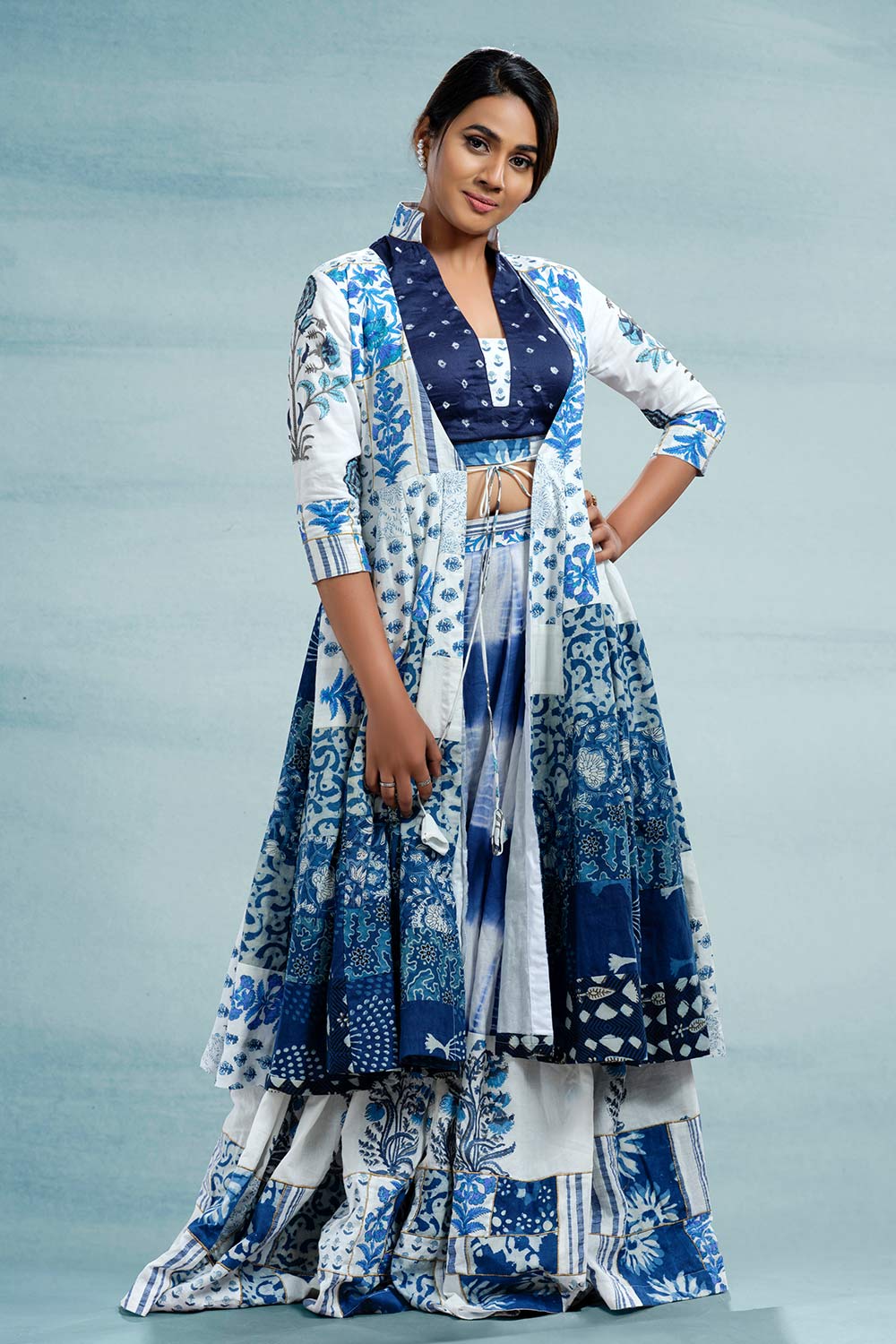 Bandhani & Floral Print Patch Work Blouse