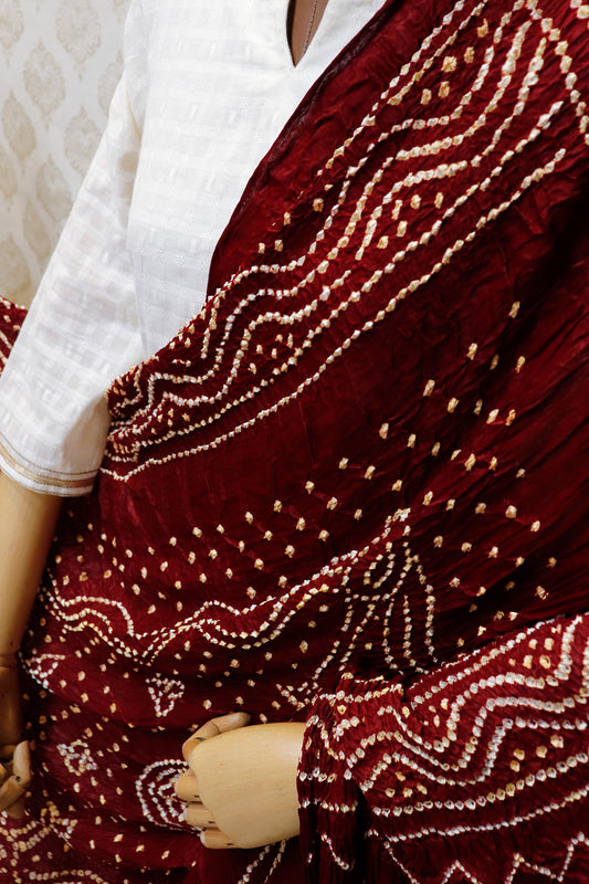 Modal Silk Shaded Bandhini Maroon Dupatta