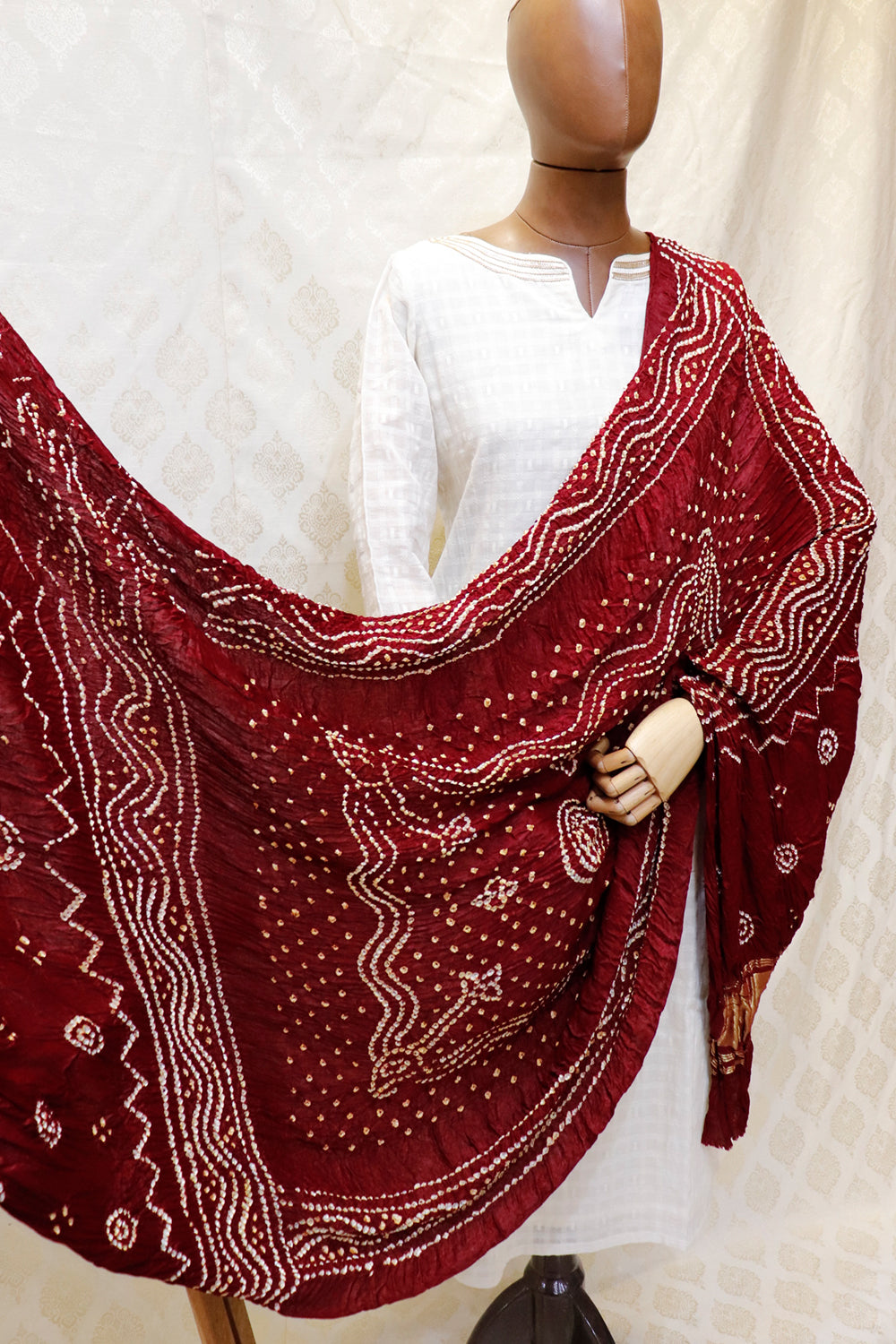 Modal Silk Shaded Bandhini Maroon Dupatta