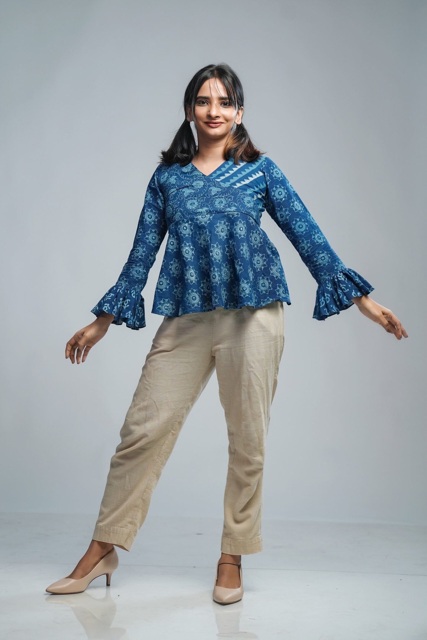 Indigo Peplum Top