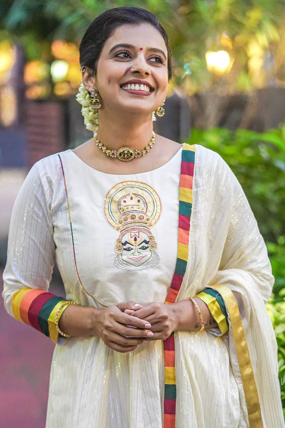Off White Kadhakali Handpainted Anarkali