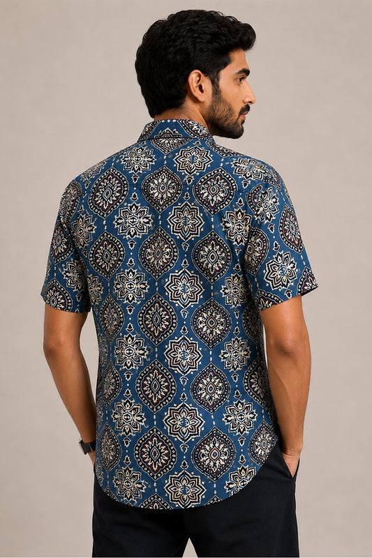 Blue Base Modal Silk Printed Shirt