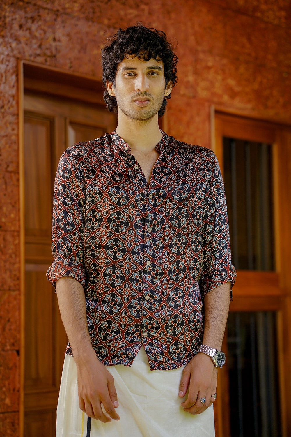 Black Base Modal Silk Full Sleeve Shirt