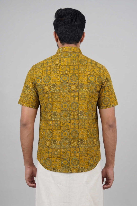 Yellow Base Geometrical Printed Shirt
