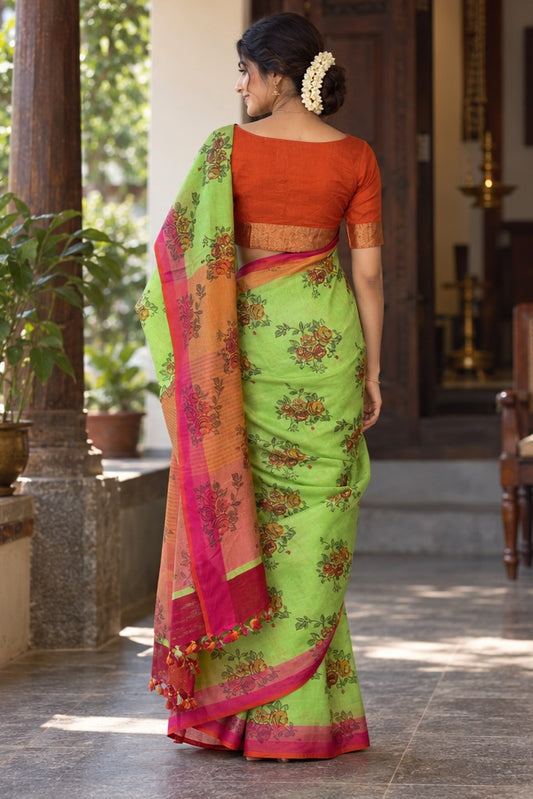 Linen Saree with Floral Print