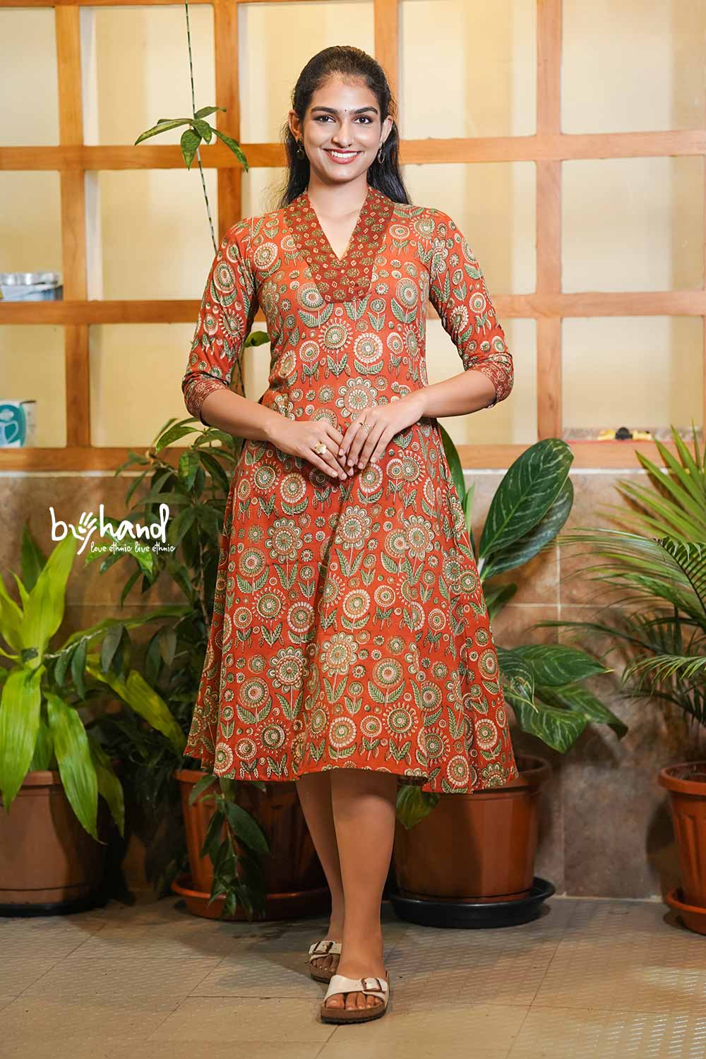 Aline Red Base Green Big Floral Kurti