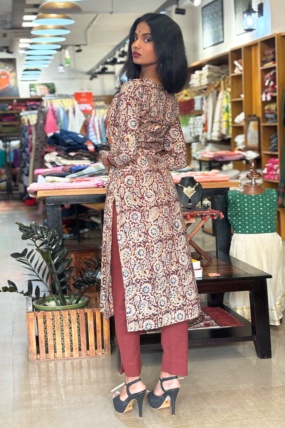 Brown Kalamkari Slitted Kurthi