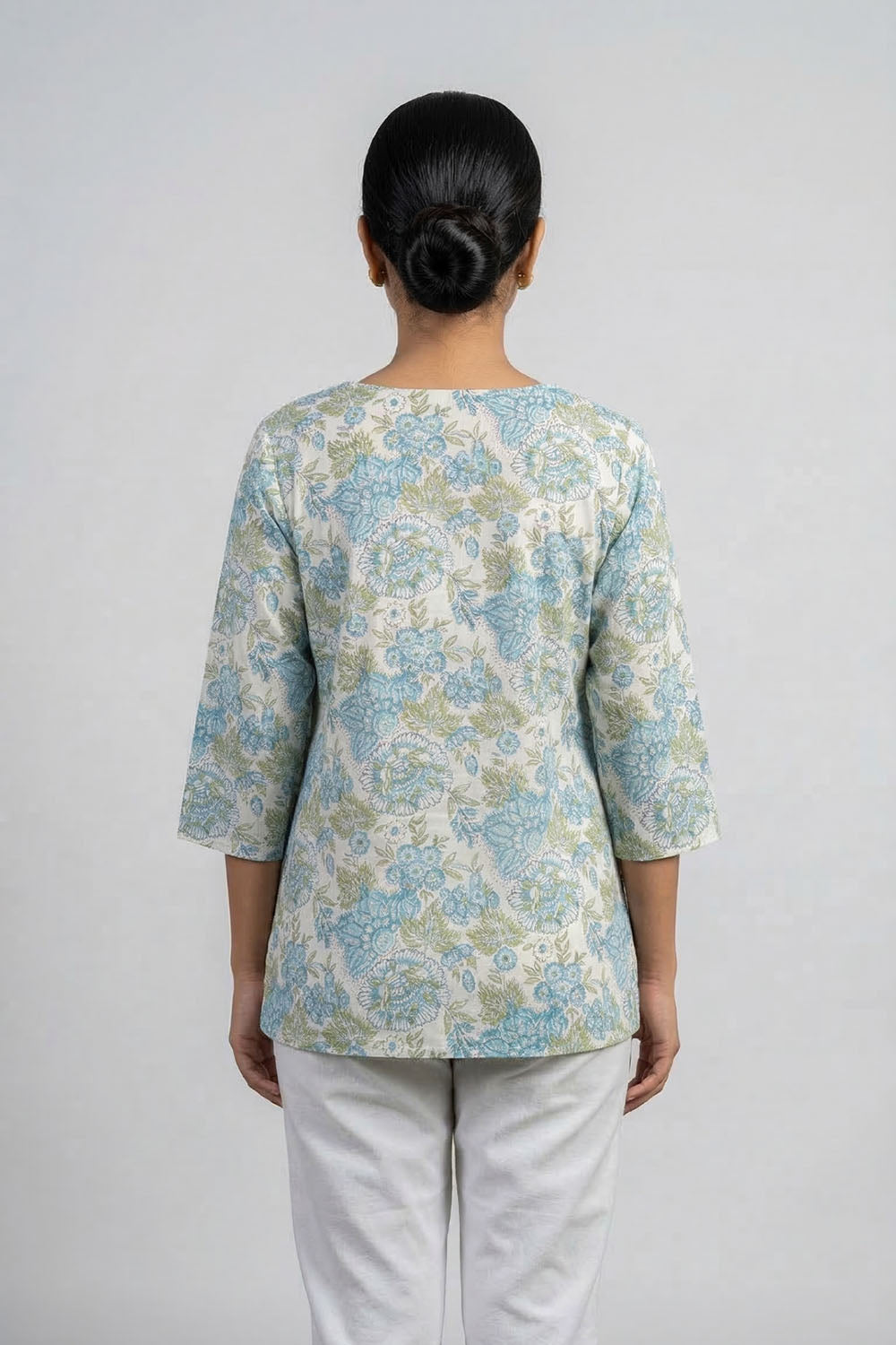 White Short Top with Blue Prints