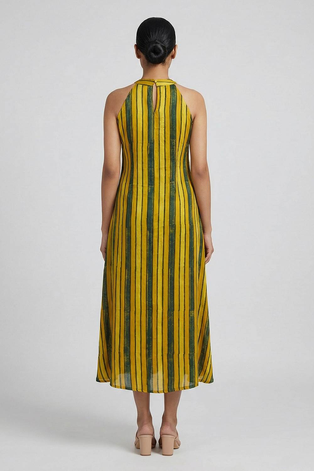 Yellow Ajrakh Modal silk Holter Neck A Line Kurti