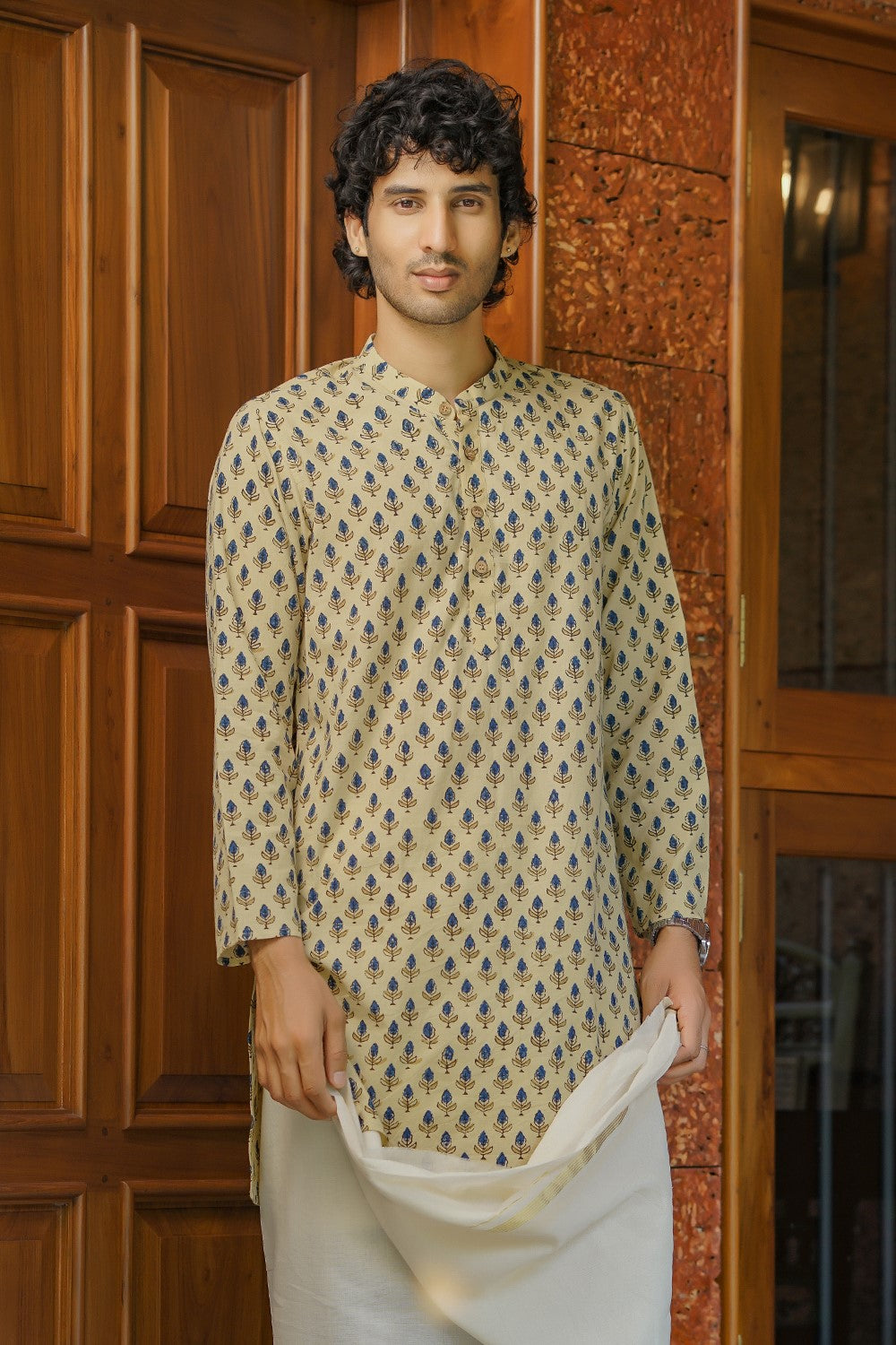 Ajrakh Beige Long Kurtha