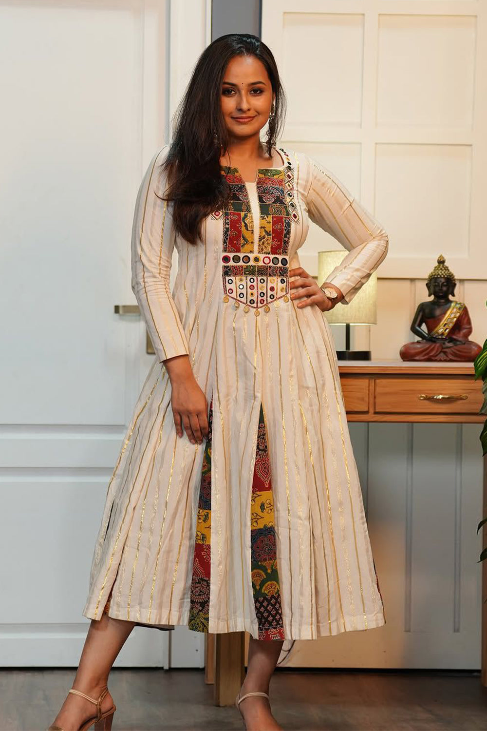 Offwhite Anarkali with Patch Godet