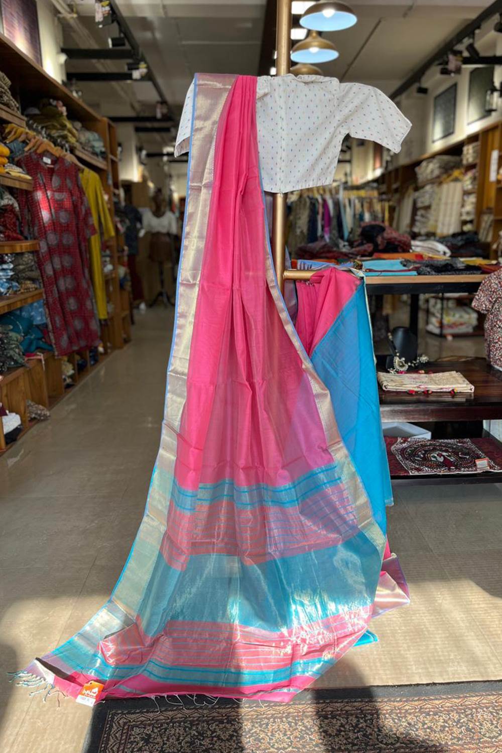Maheshwari Silk Double Jeari Stripe Border Saree