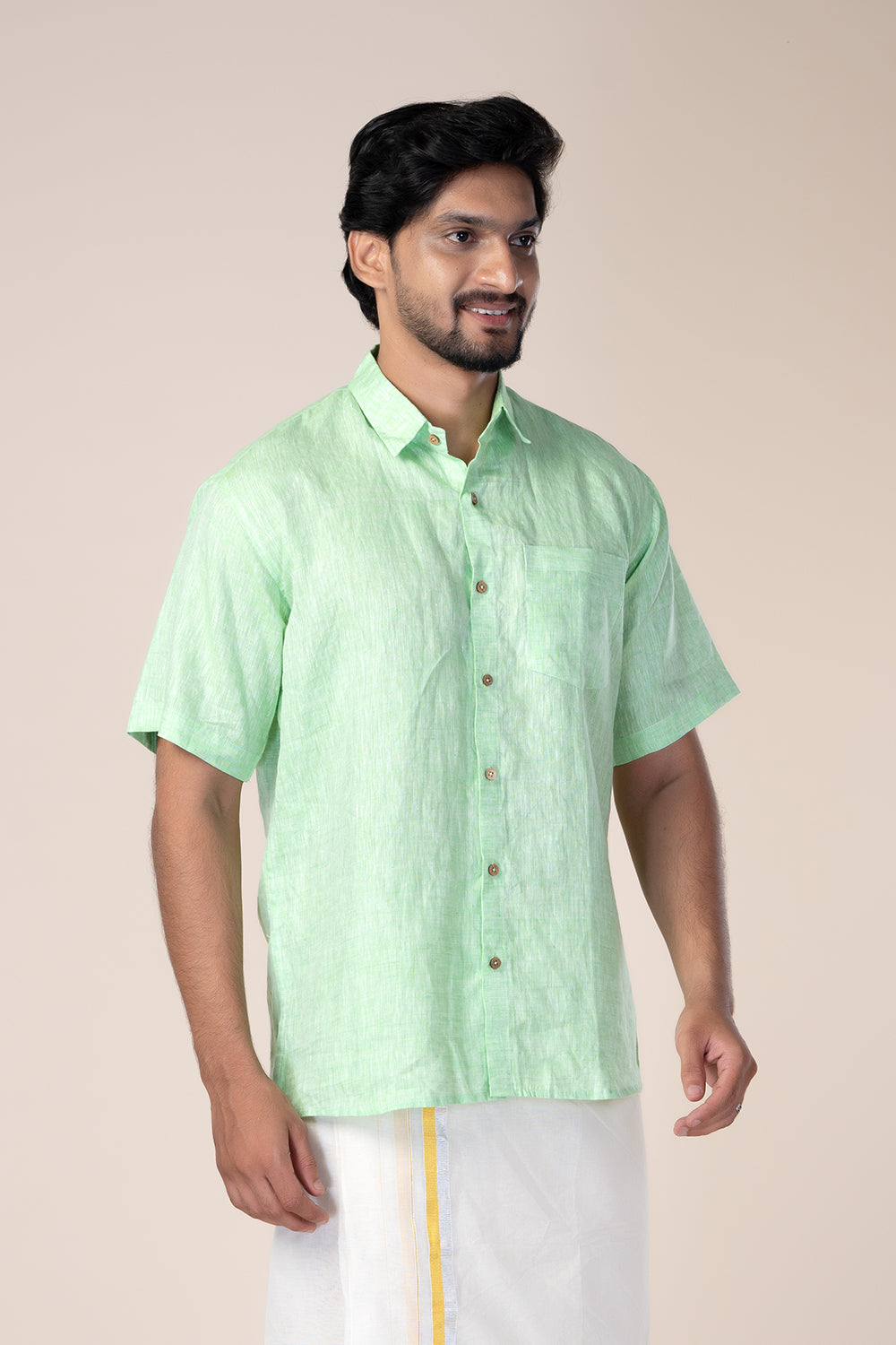 Pure Linen HS Green Shirt