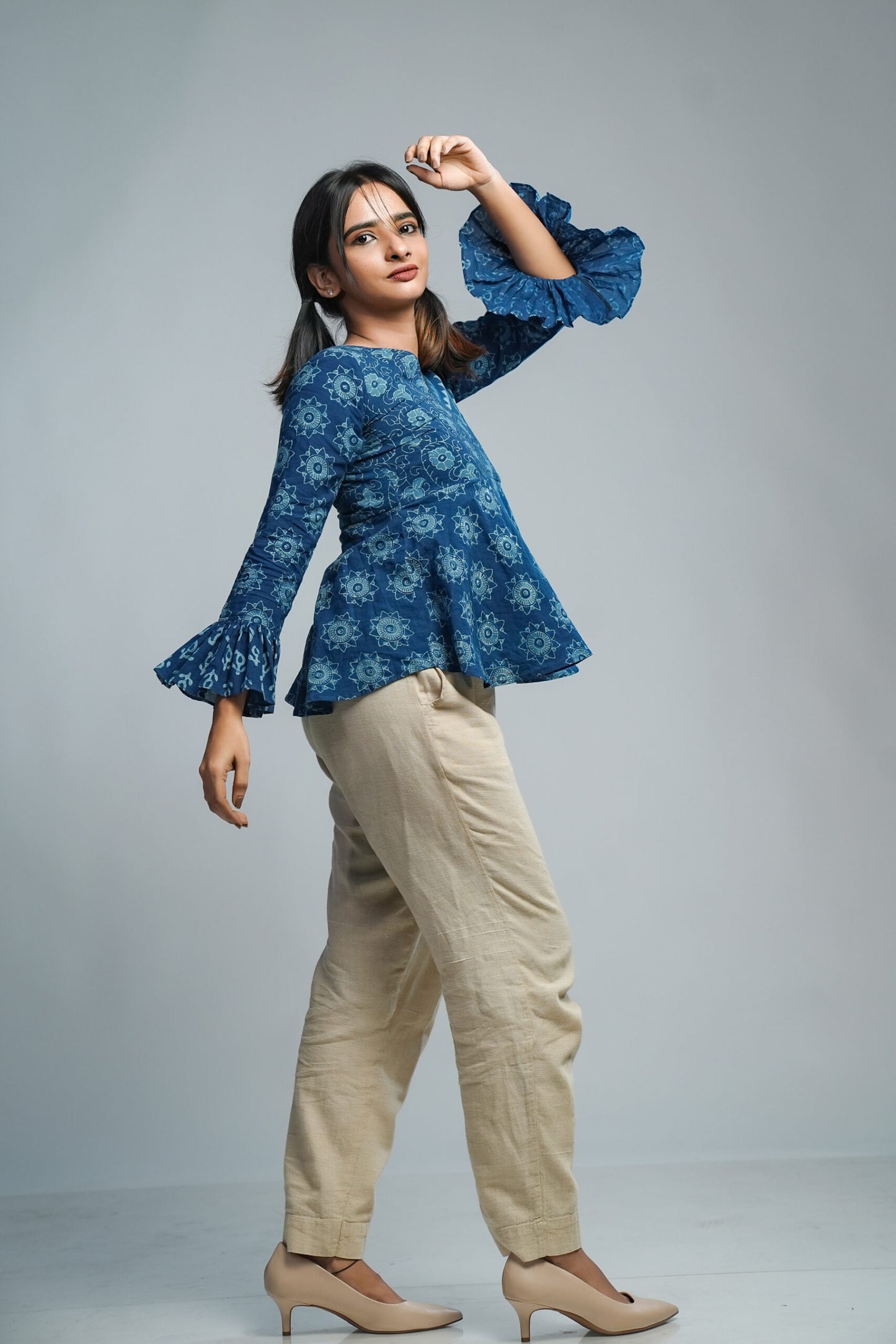Indigo Peplum Top