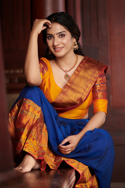 Narayan Pet Blue Dhavani Set