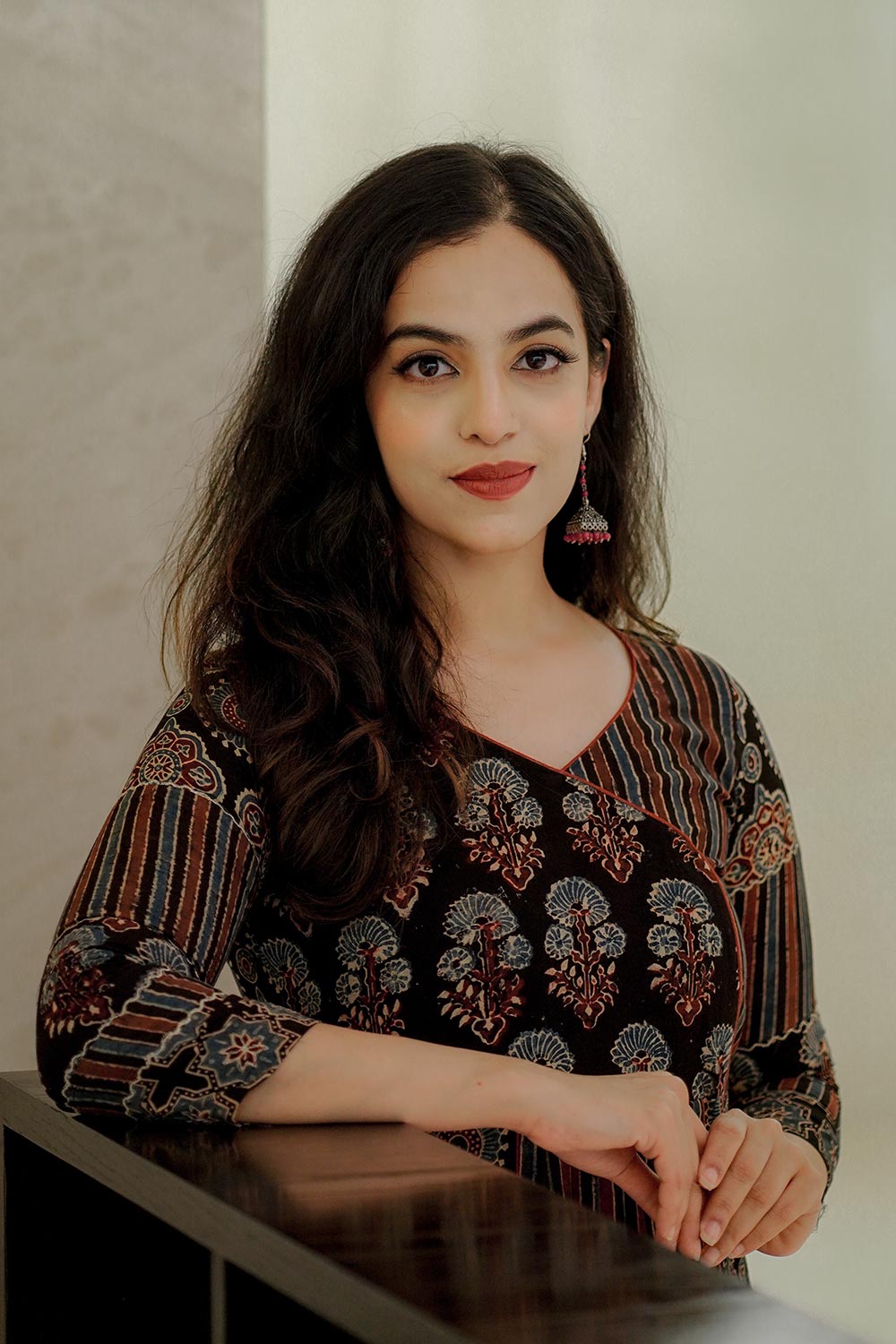 Black Ajrakh Angarkha A-Line Kurti