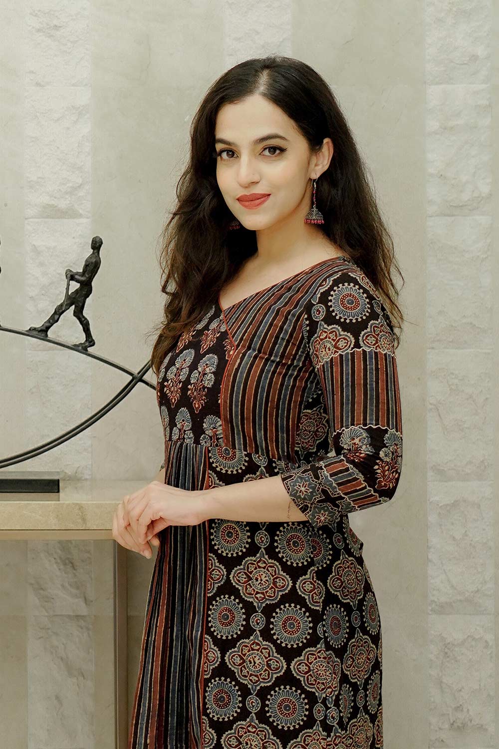 Black Ajrakh Angarkha A-Line Kurti