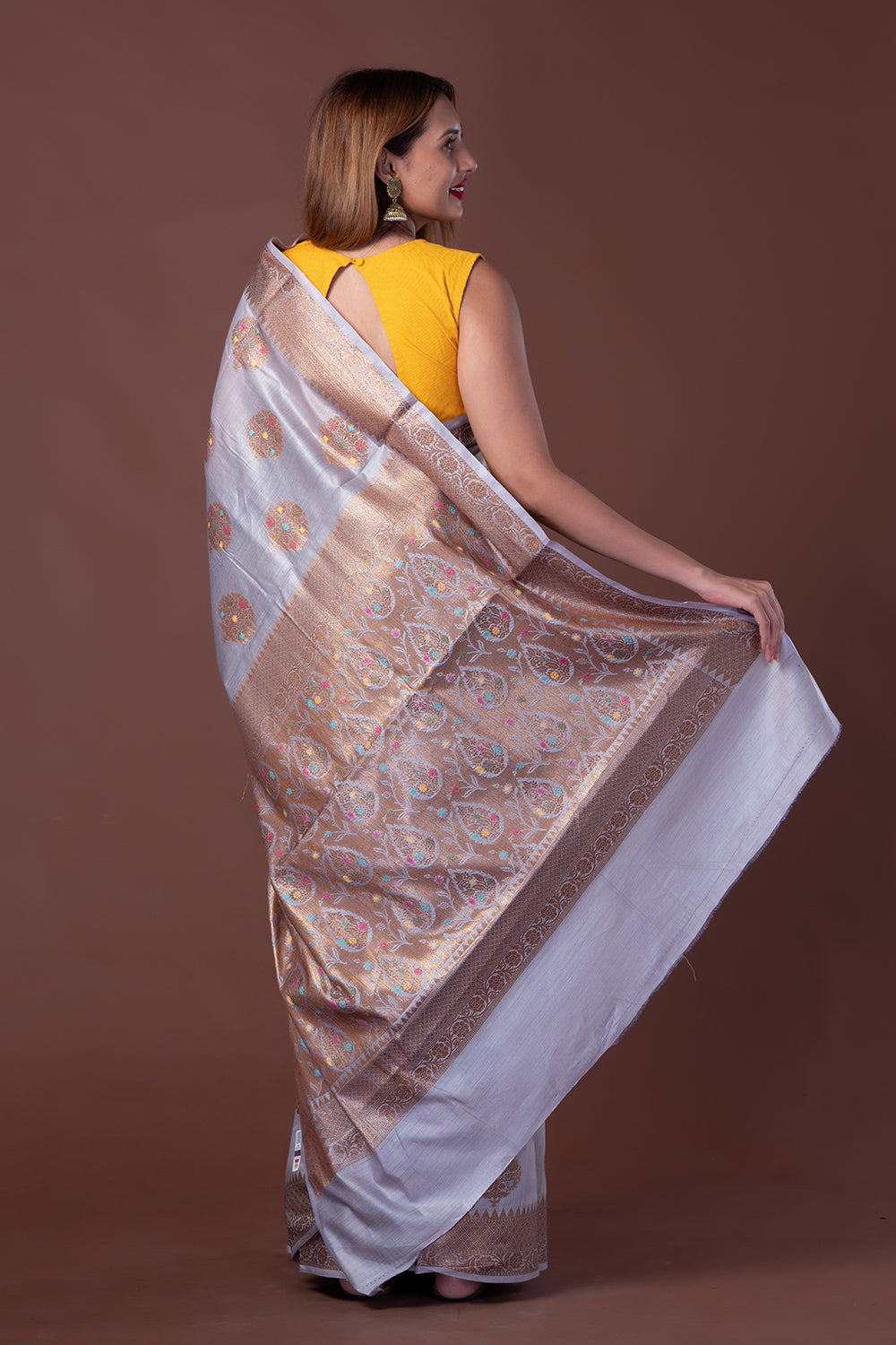 Tussar Munga Banarasi Silk Grey Saree with Tree Motif
