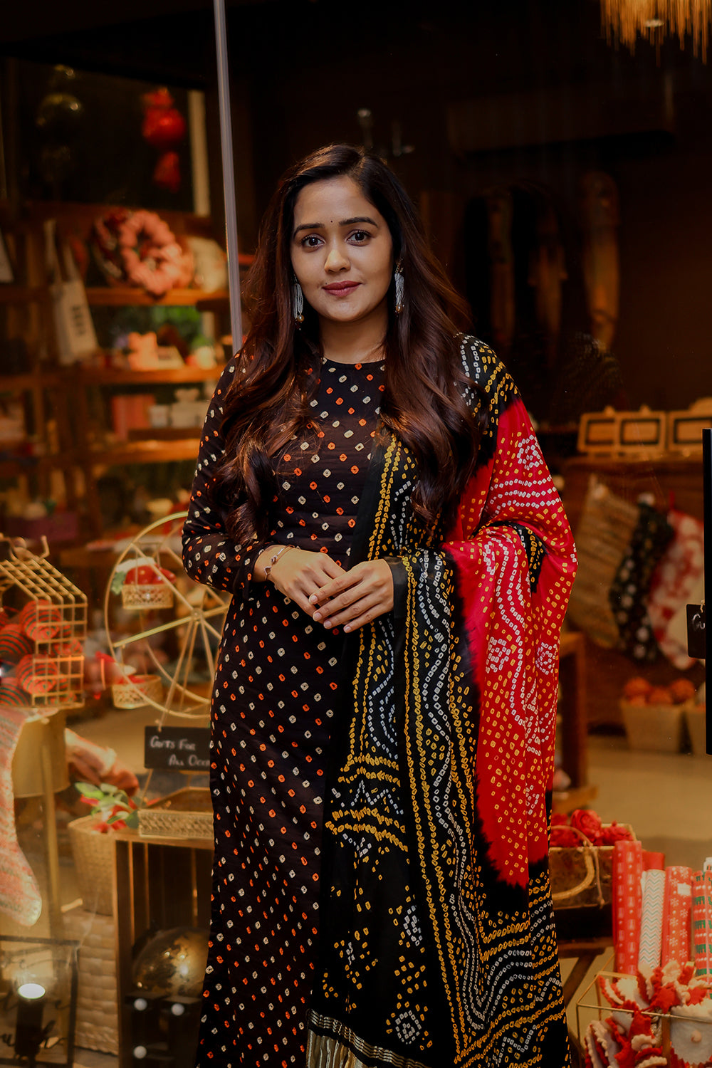 Black Bandini Slited Kurti