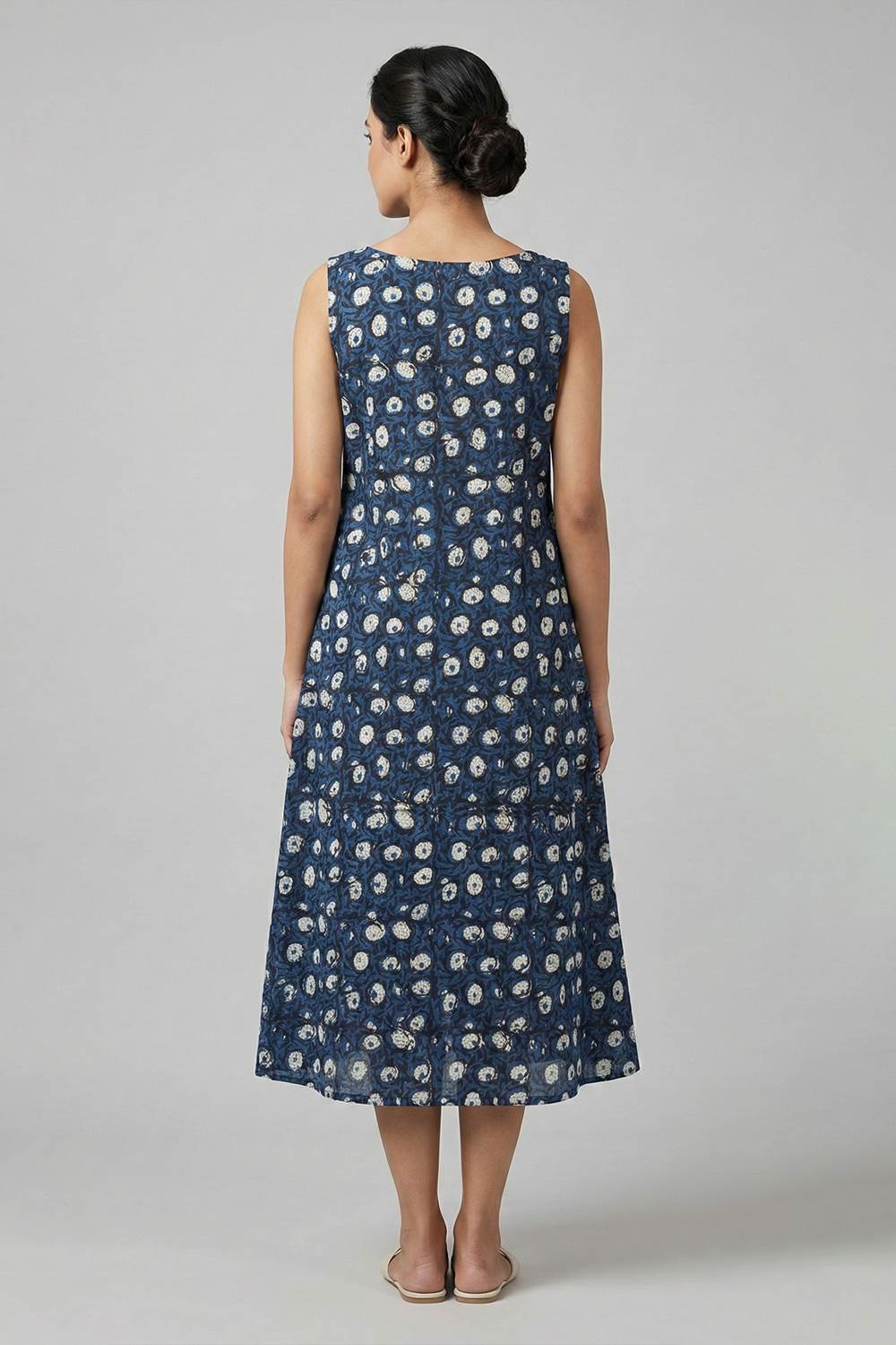 Navy Blue A Line Kurti with Small Floral Print