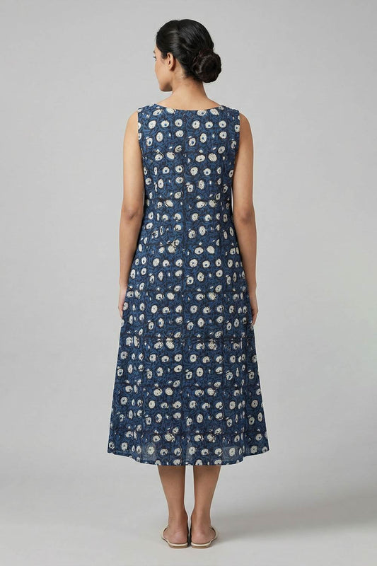 Navy Blue A Line Kurti with Small Floral Print