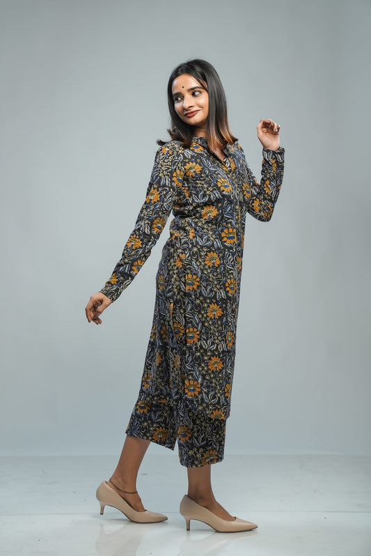 Black Kalamkari Suit Set Floral Print