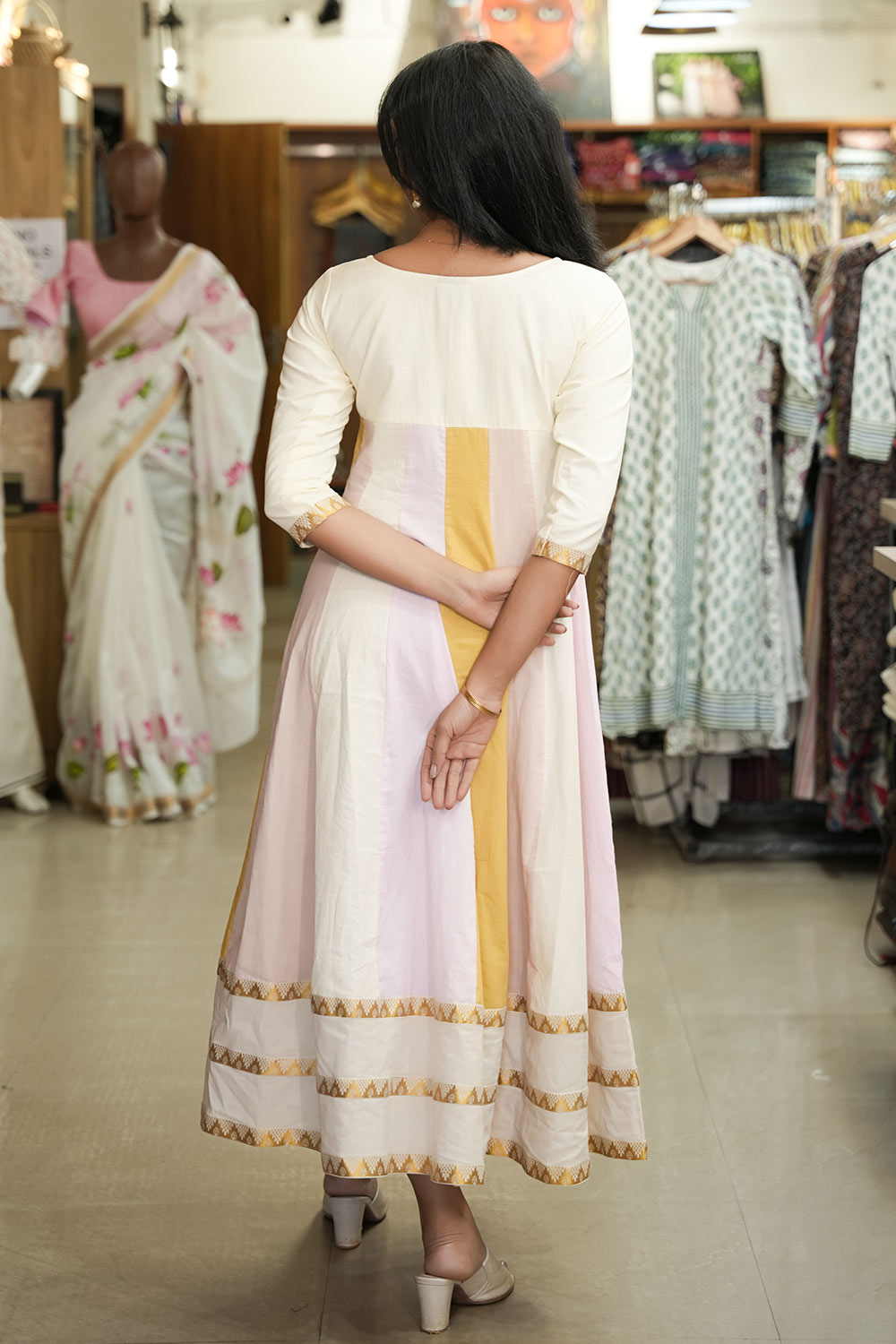 Offwhite and Pastel Multi Panal Anarkali