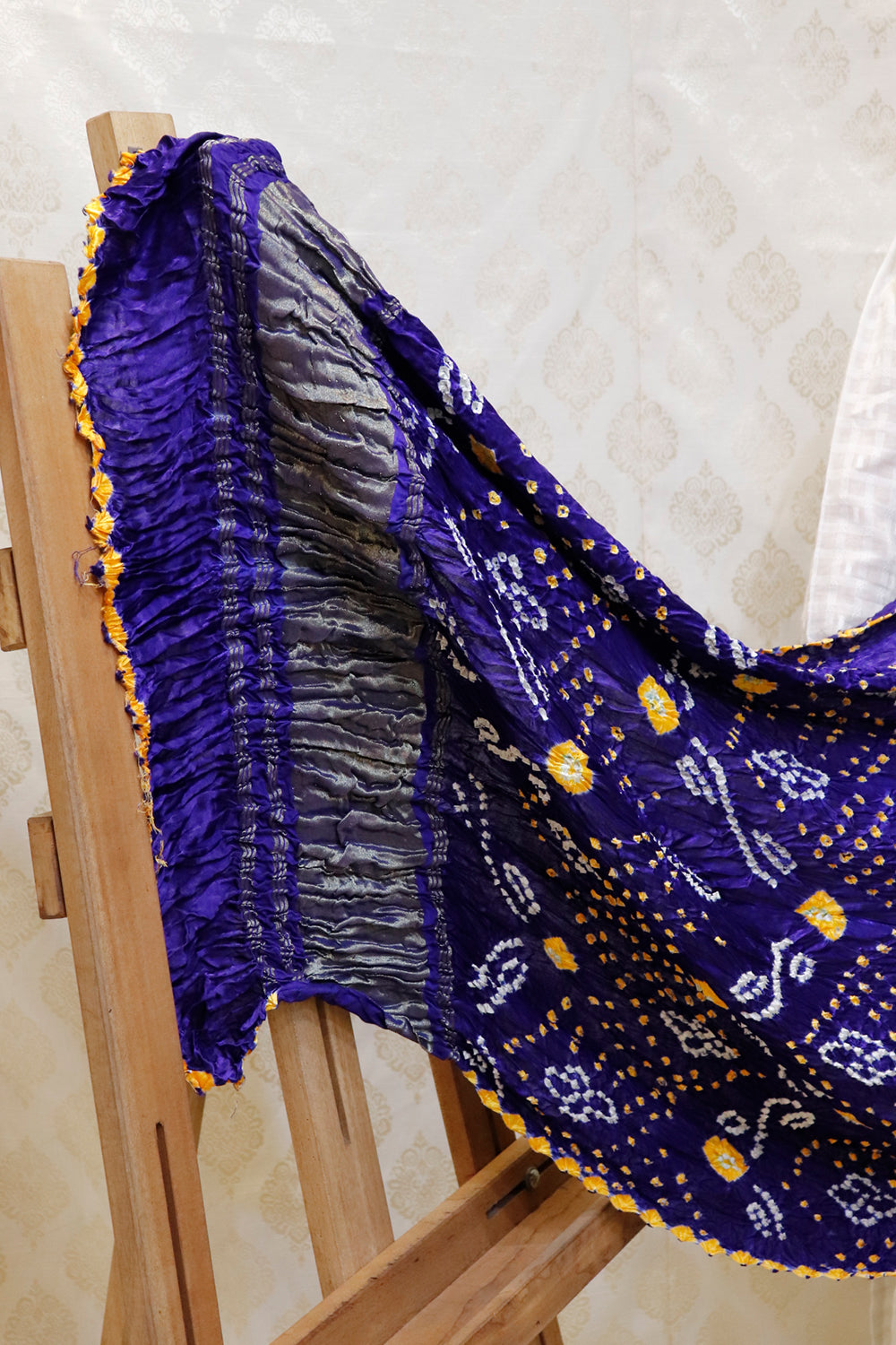 Dark Blue Base Yellow & White Bandhini Modal Dupatta