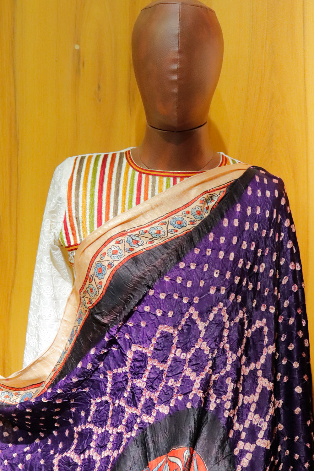 Purple Bandhini Central Floral Ajrakh Dupatta