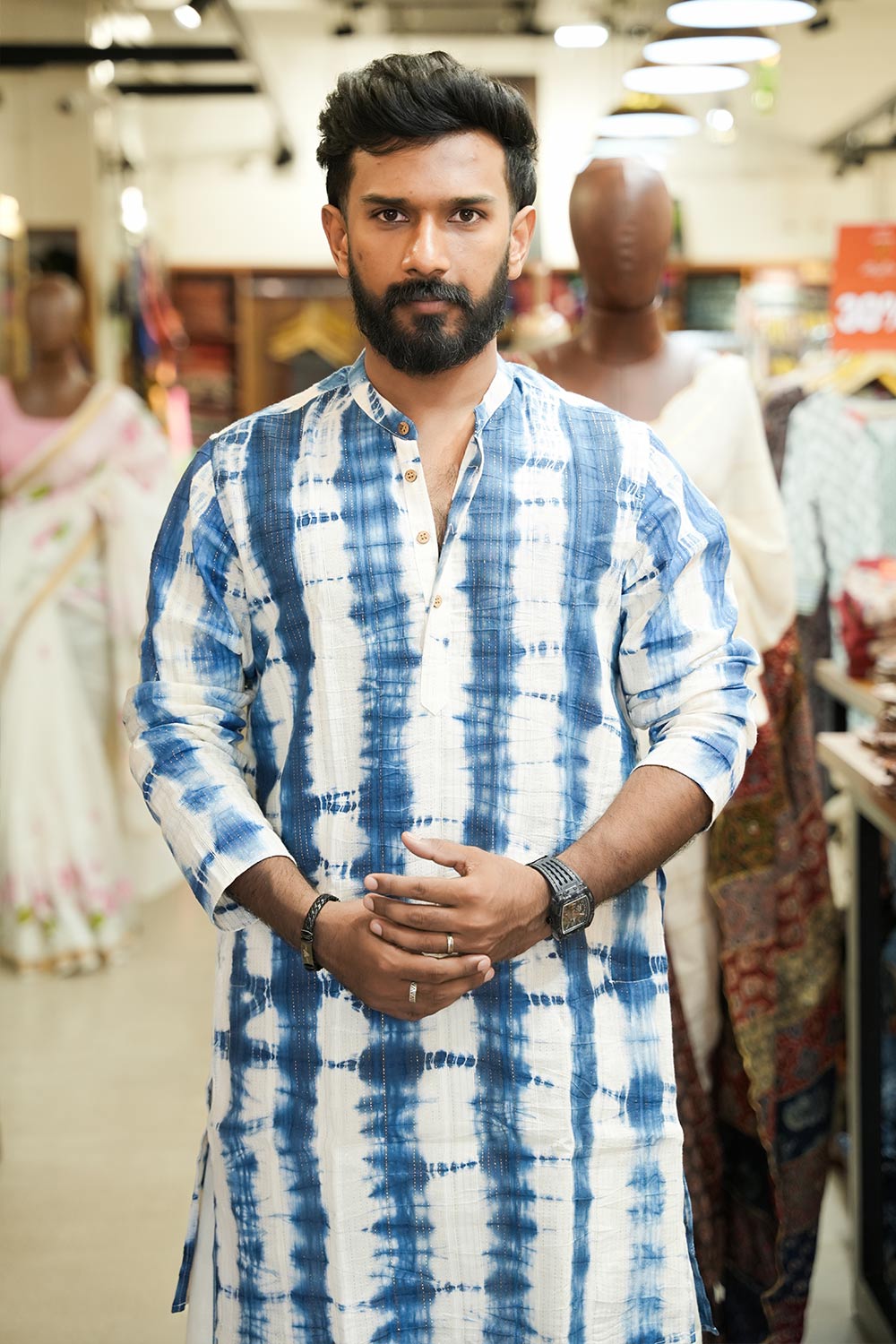 Blue Leharia Long Kurta