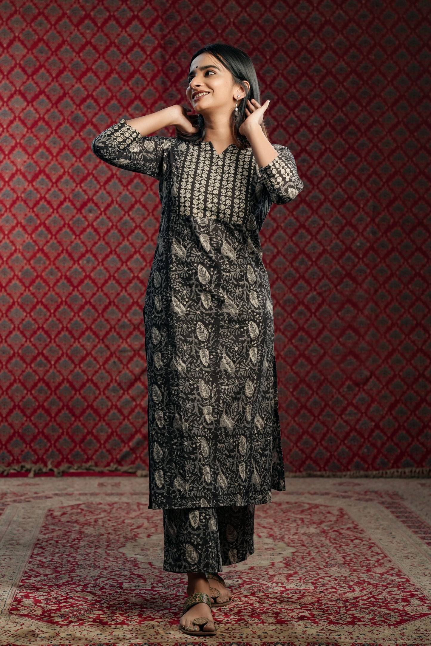 Black & White Kalamkari Kurti Set